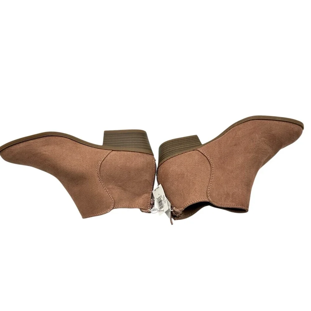 Old Navy Girls Tan Suede Rear Zip Stacked Block Heel Ankle Booties Size 4